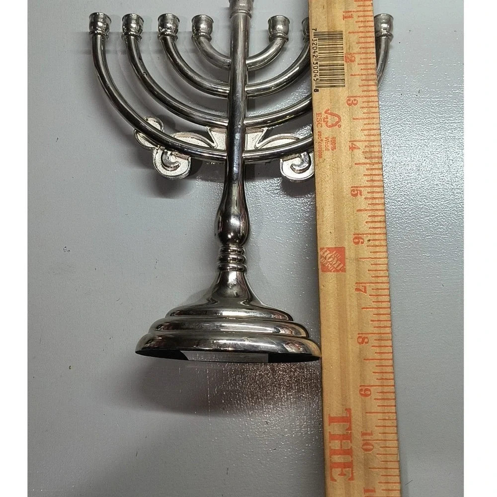 Silver Tone Hanukkah Menorah Star of David Turquoise Enamel Accents Holiday